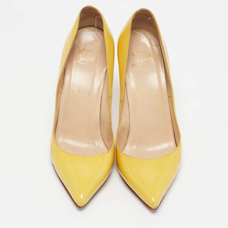 Pre Owned Christian Louboutin Yellow Patent Leather Pigalle Pointed Toe Pumps Size 38.5