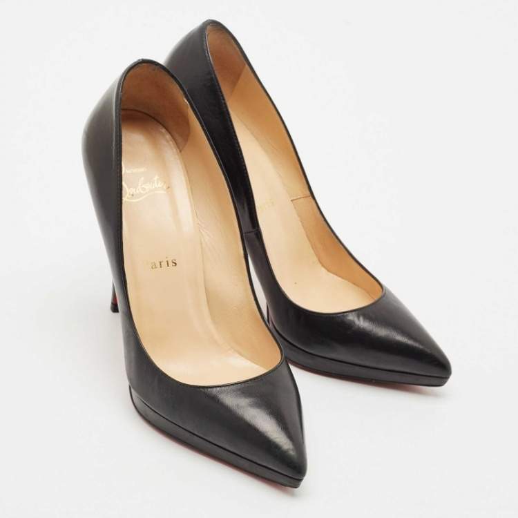 Pre Owned Christian Louboutin Black Leather Pigalle Plato Pointed Toe Pumps Size 37.5
