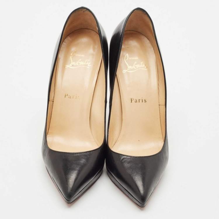 Pre Owned Christian Louboutin Black Leather Pigalle Plato Pointed Toe Pumps Size 37.5