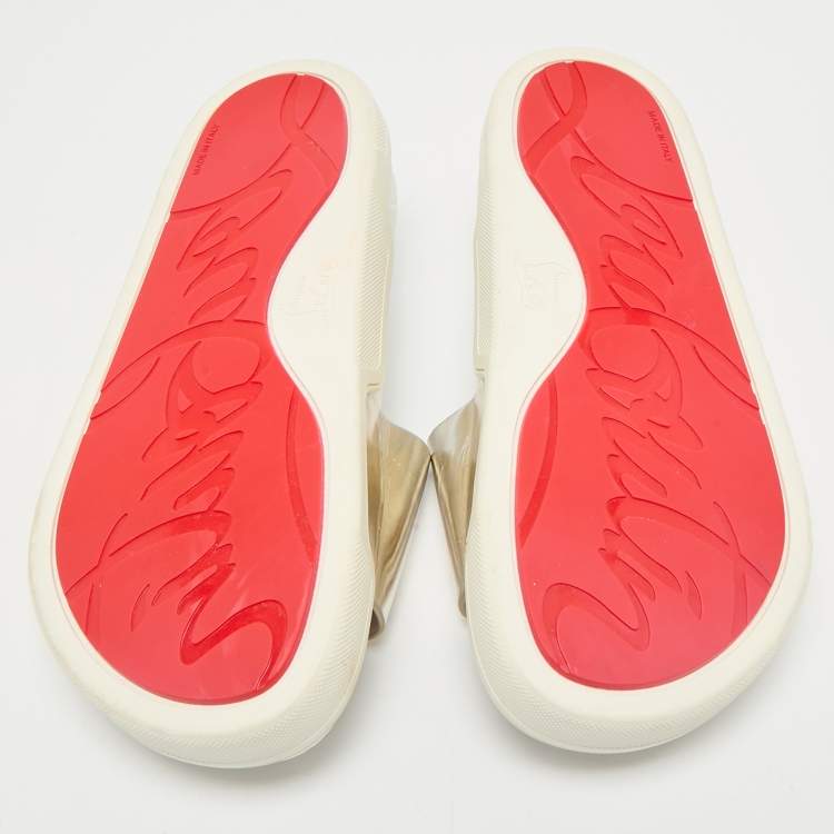 Pre Owned Christian Louboutin Silver Leather Crown Beau Slide Sandals Size 40
