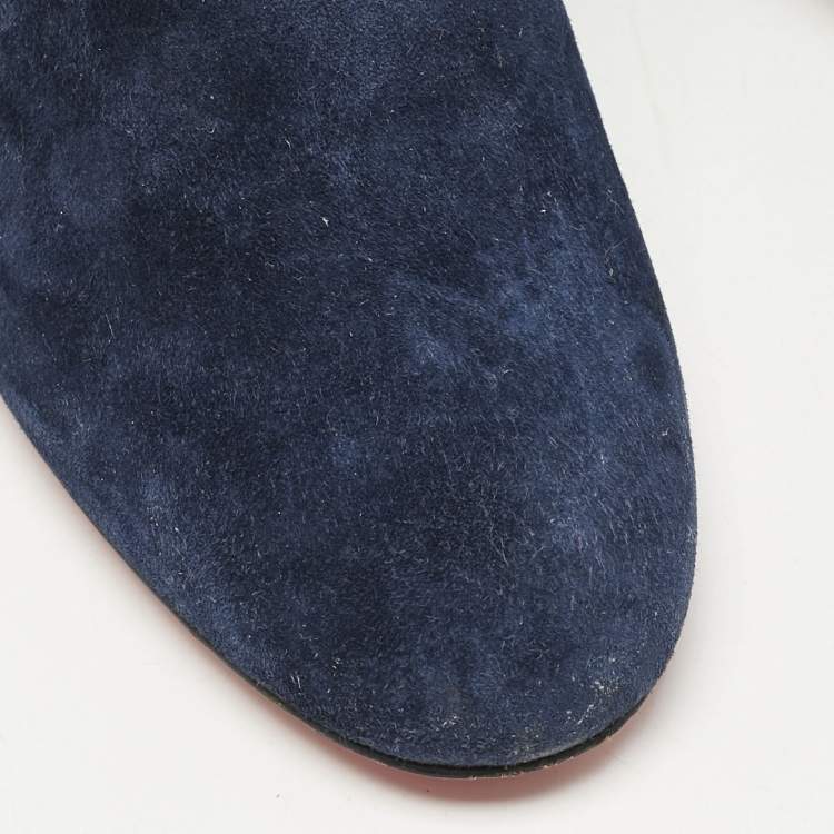 Pre Owned Christian Louboutin Navy Blue Suede Castarika Ankle Length Boots Size 38
