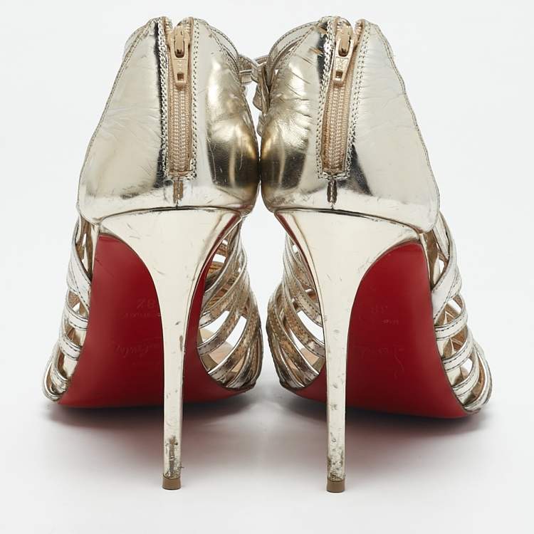 Pre Owned Christian Louboutin Light Gold Leather City Jolly Cage Sandals Size 38.5