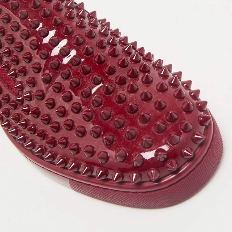 Pre Owned Christian Louboutin Dark Red Patent Leather Roller Boat Slip On Sneakers Size 40