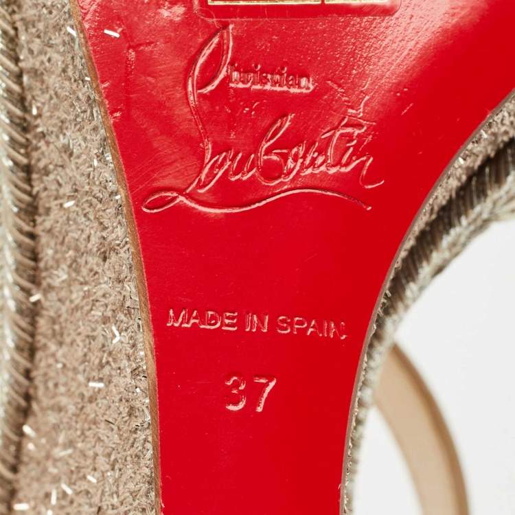 Pre Owned Christian Louboutin Gold Leather Almeria Espadrille Wedge Sandals Size 37