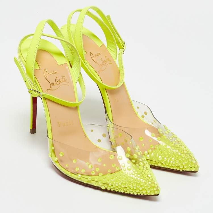 Pre Owned Christian Louboutin Green PVC Spikaqueen Pumps Size 37