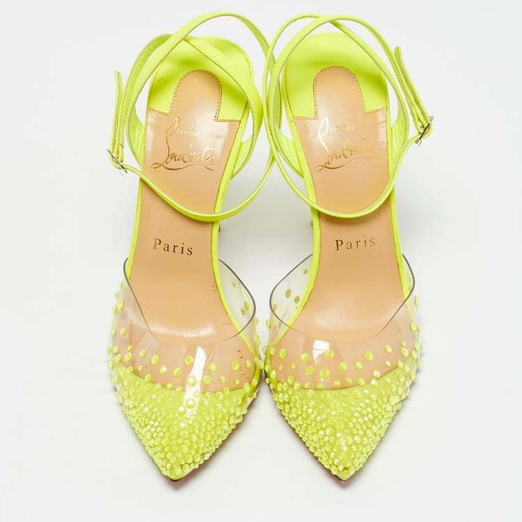 Pre Owned Christian Louboutin Green PVC Spikaqueen Pumps Size 37