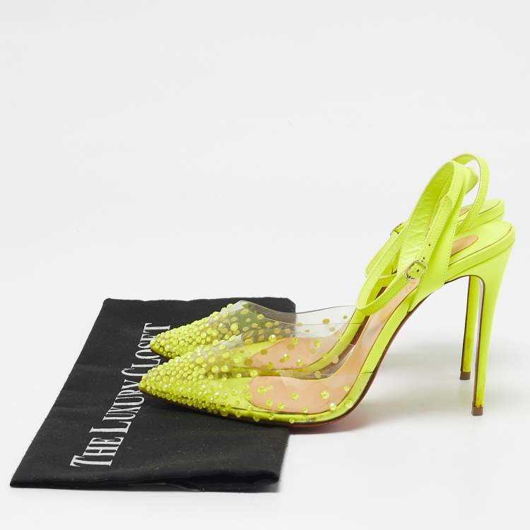 Pre Owned Christian Louboutin Green PVC Spikaqueen Pumps Size 37