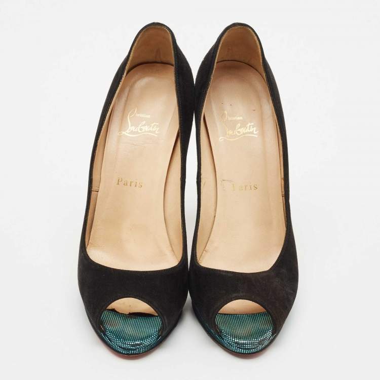 Pre Owned Christian Louboutin Black Suede Yolanda Peep Toe Pumps Size 40