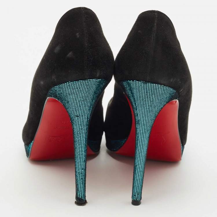 Pre Owned Christian Louboutin Black Suede Yolanda Peep Toe Pumps Size 40