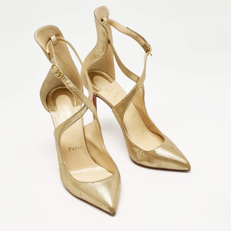 Pre Owned Christian Louboutin Gold Leather Marlenalta Thong Sandals Size 38