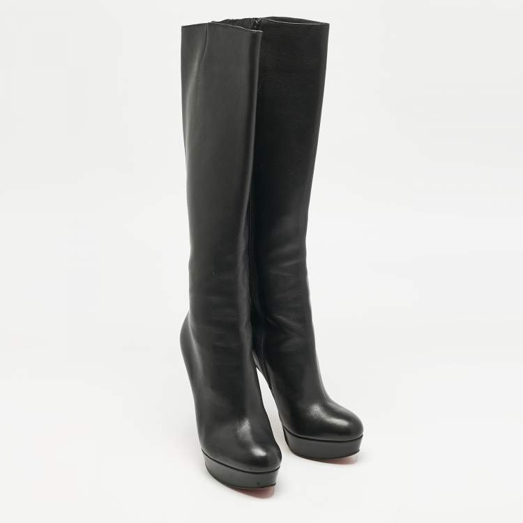 Pre Owned Christian Louboutin Black Leather Bianca Botta Knee High Boots Size 37.5