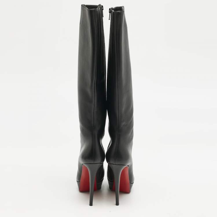 Pre Owned Christian Louboutin Black Leather Bianca Botta Knee High Boots Size 37.5