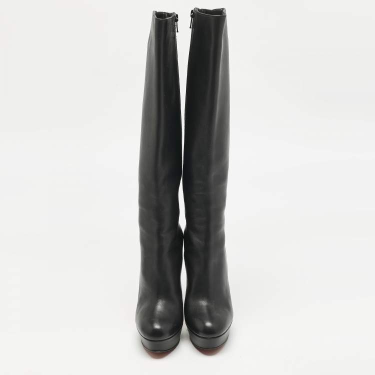 Pre Owned Christian Louboutin Black Leather Bianca Botta Knee High Boots Size 37.5