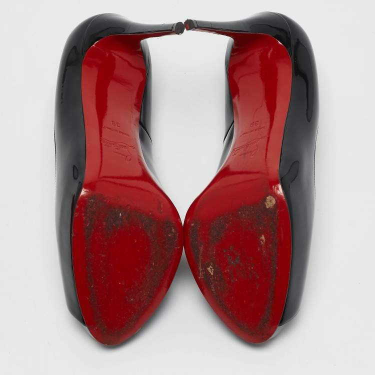 Pre Owned Christian Louboutin Black Patent Leather Very Prive Pumps Size 39