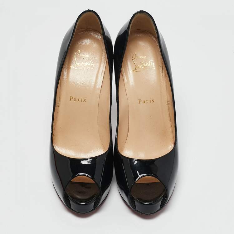 Pre Owned Christian Louboutin Black Patent Leather Very Prive Pumps Size 39