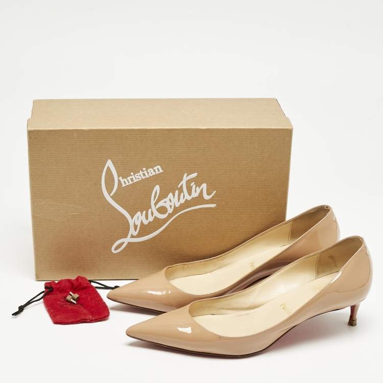Pre Owned Christian Louboutin Beige Patent Leather Decollete 554 Pumps Size 38