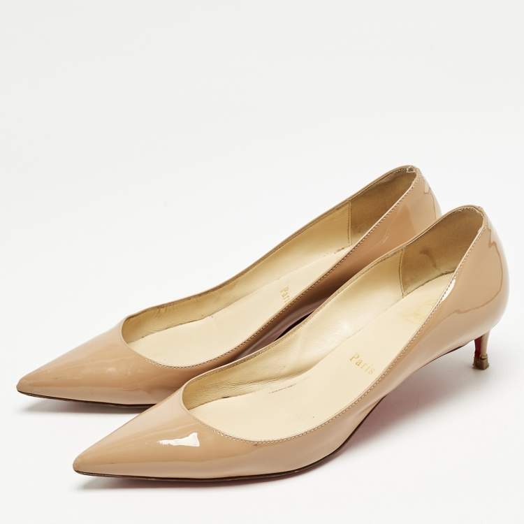 Pre Owned Christian Louboutin Beige Patent Leather Decollete 554 Pumps Size 38