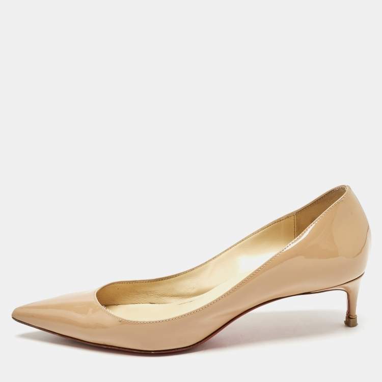 Pre Owned Christian Louboutin Beige Patent Leather Decollete 554 Pumps Size 38