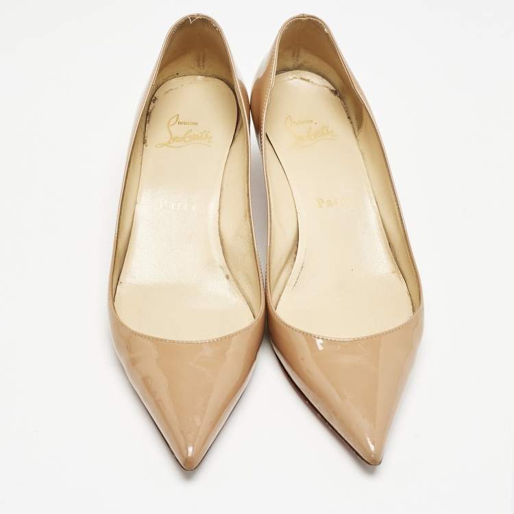 Pre Owned Christian Louboutin Beige Patent Leather Decollete 554 Pumps Size 38