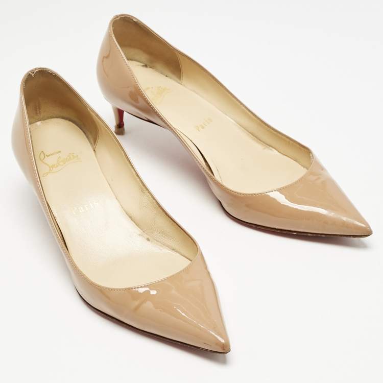 Pre Owned Christian Louboutin Beige Patent Leather Decollete 554 Pumps Size 38