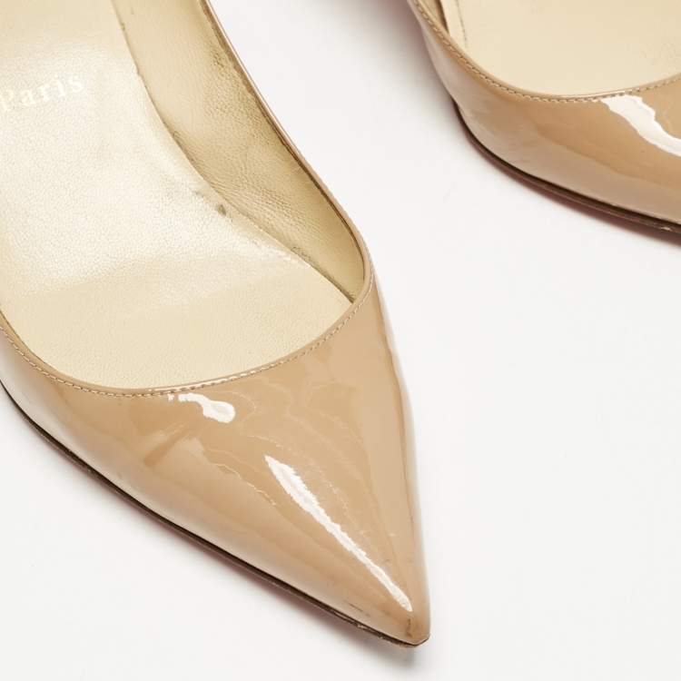 Pre Owned Christian Louboutin Beige Patent Leather Decollete 554 Pumps Size 38