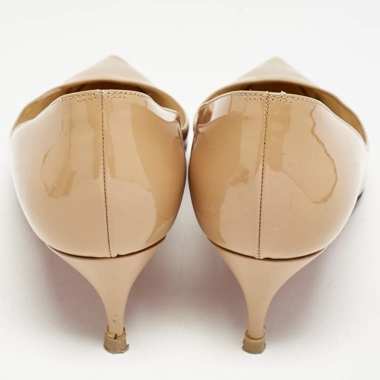 Pre Owned Christian Louboutin Beige Patent Leather Decollete 554 Pumps Size 38
