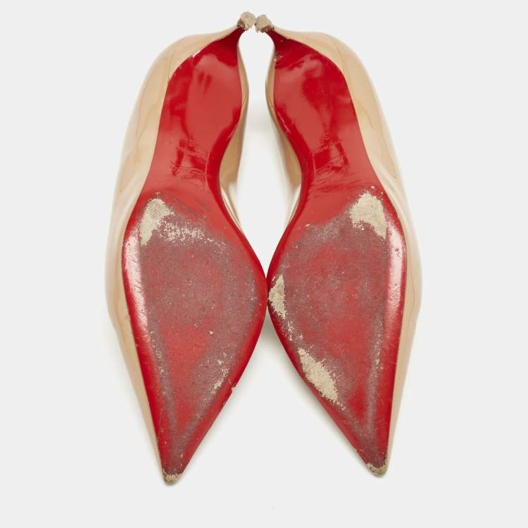 Pre Owned Christian Louboutin Beige Patent Leather Decollete 554 Pumps Size 38