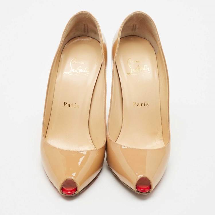 Pre Owned Christian Louboutin Beige Patent Leather Tibur Pumps Size 37