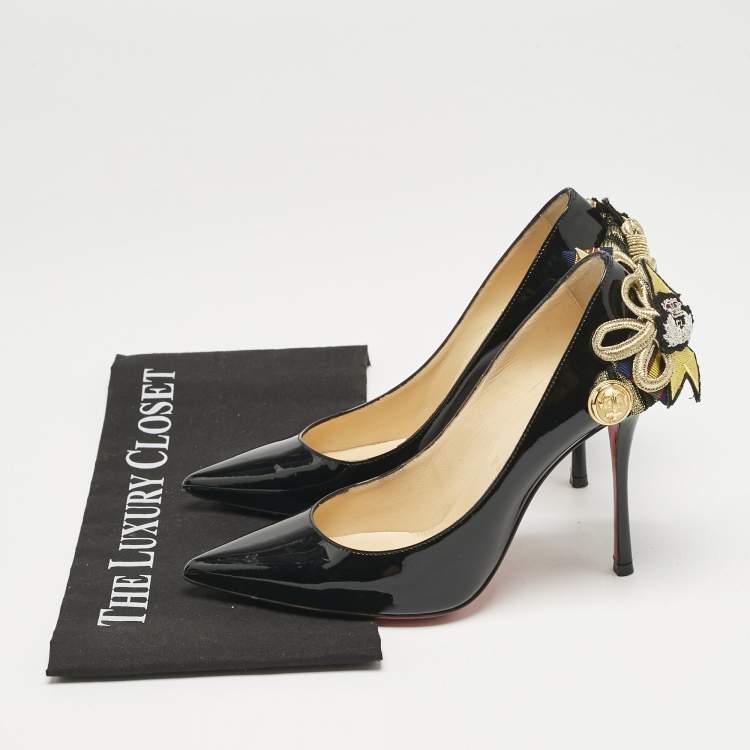 Pre Owned Christian Louboutin Black Patent Leather Galonna Pumps Size 36.5