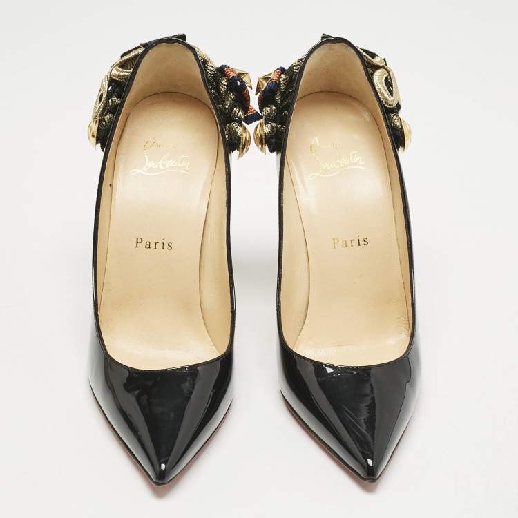 Pre Owned Christian Louboutin Black Patent Leather Galonna Pumps Size 36.5