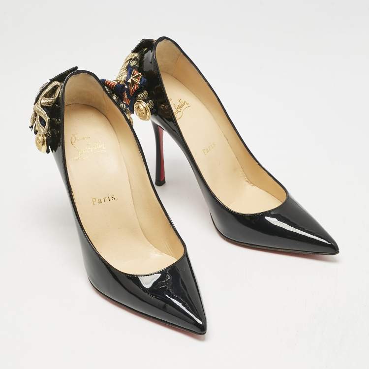 Pre Owned Christian Louboutin Black Patent Leather Galonna Pumps Size 36.5