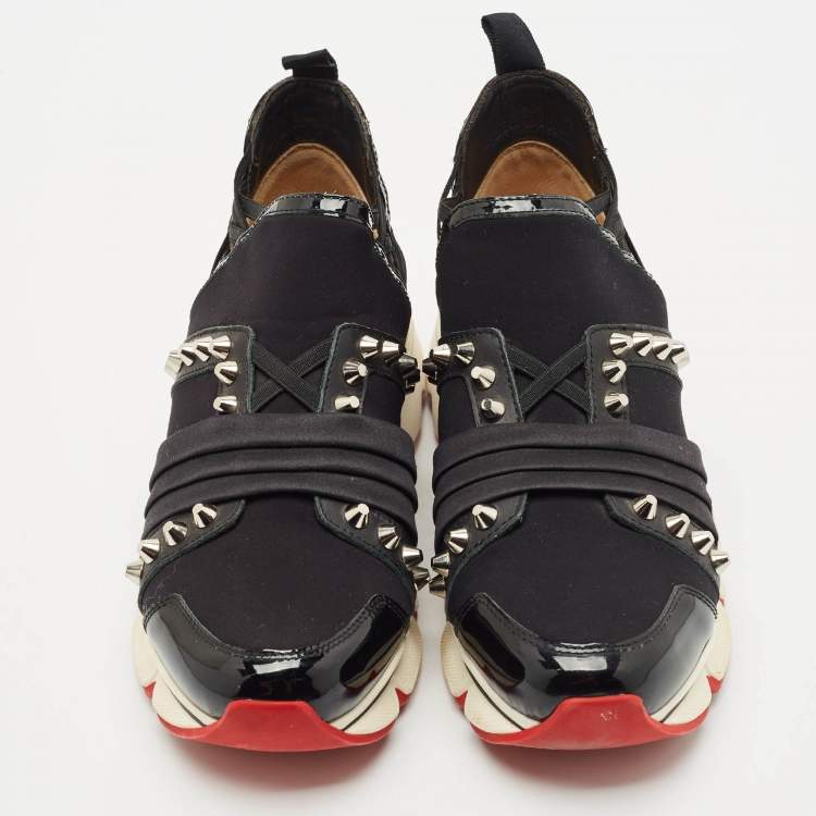 Pre Owned Christian Louboutin Black Neoprene 123 Run Sneakers Size 37.5