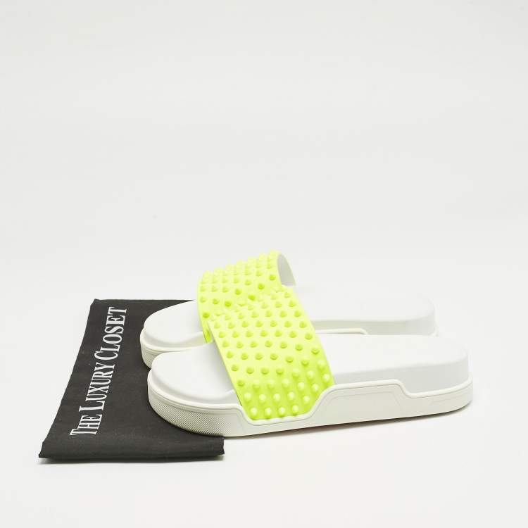 Pre Owned Christian Louboutin Yellow Rubber Spike Pool Fun Slide Sandals Size 41