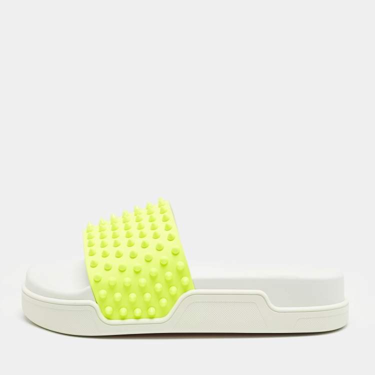 Pre Owned Christian Louboutin Yellow Rubber Spike Pool Fun Slide Sandals Size 41