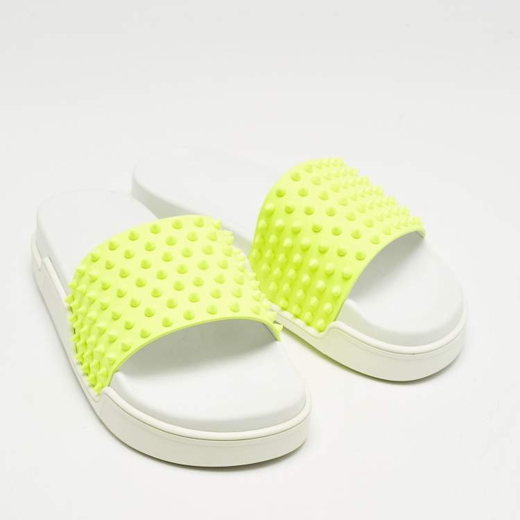 Pre Owned Christian Louboutin Yellow Rubber Spike Pool Fun Slide Sandals Size 41