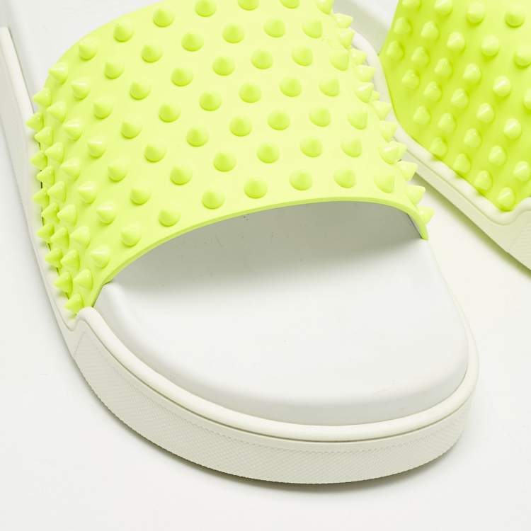 Pre Owned Christian Louboutin Yellow Rubber Spike Pool Fun Slide Sandals Size 41