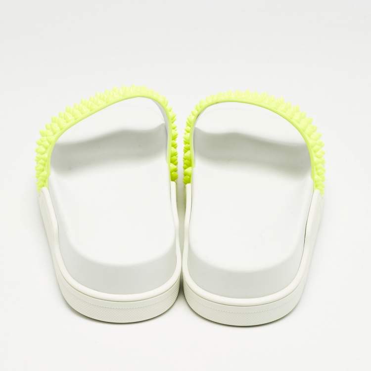 Pre Owned Christian Louboutin Yellow Rubber Spike Pool Fun Slide Sandals Size 41