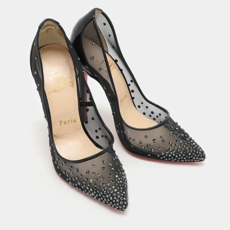 Pre Owned Christian Louboutin Black Mesh Body Follies Strass Pumps Size 35