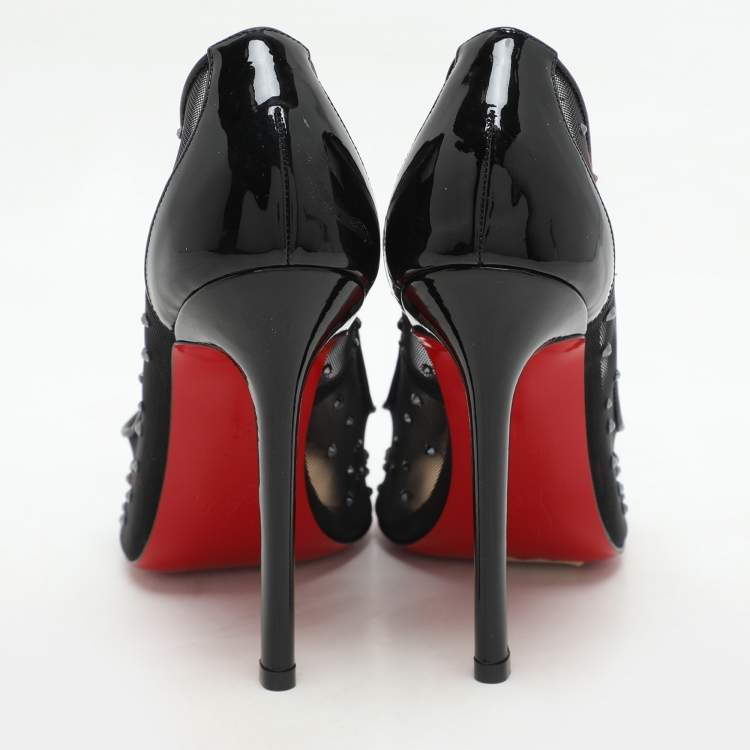 Pre Owned Christian Louboutin Black Mesh Body Follies Strass Pumps Size 35