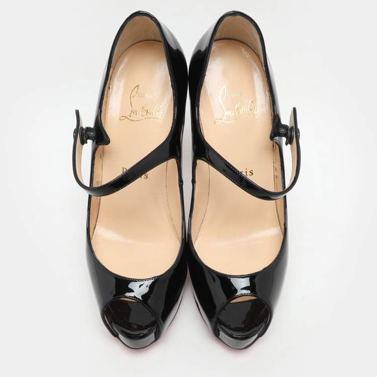 Pre Owned Christian Louboutin Black Patent Leather Jane Vendome Platform Pumps Size 36