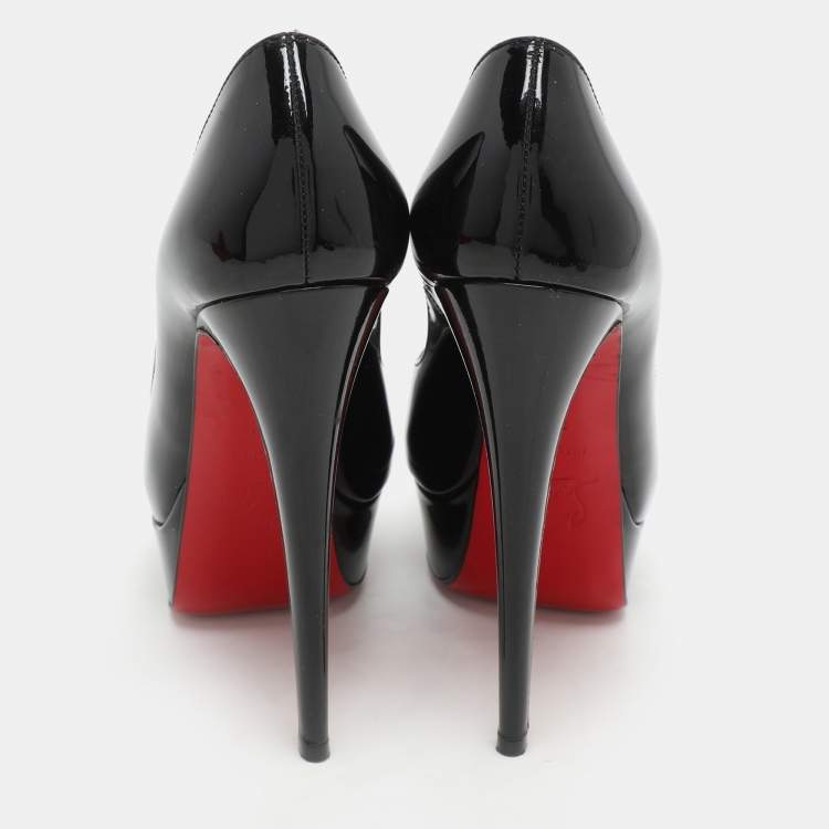 Pre Owned Christian Louboutin Black Patent Leather Lady Peep Platform Pumps Size 35.5