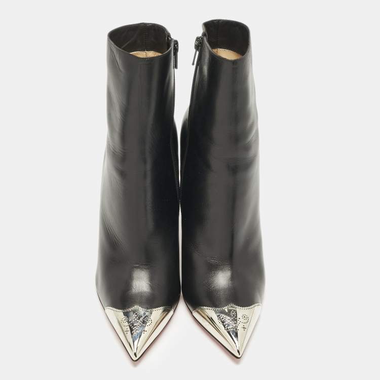 Pre Owned Christian Louboutin Black Leather Calamijane Pointed Toe Ankle Length Boots Size 41