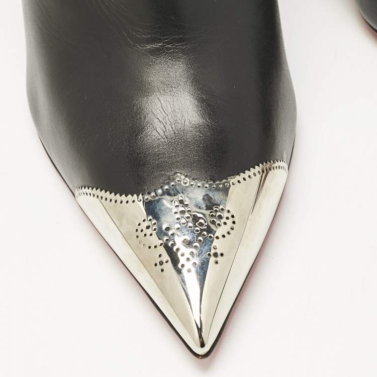 Pre Owned Christian Louboutin Black Leather Calamijane Pointed Toe Ankle Length Boots Size 41
