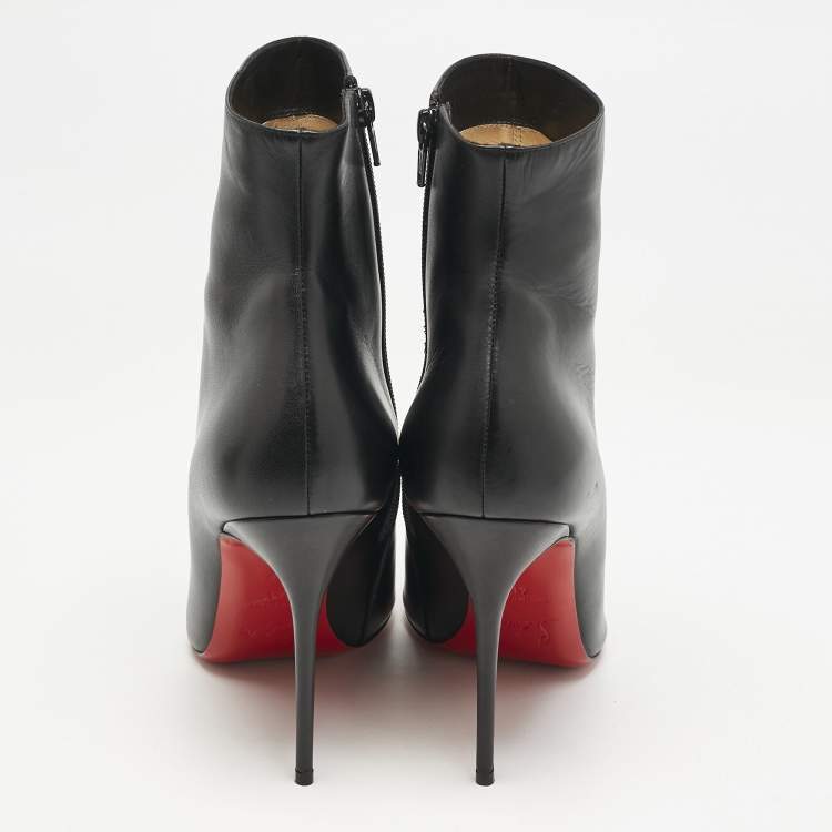 Pre Owned Christian Louboutin Black Leather Calamijane Pointed Toe Ankle Length Boots Size 41