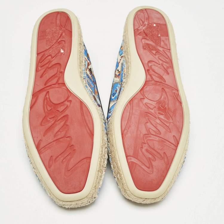Pre Owned Christian Louboutin Multicolor Canvas Galia Espadrille Flats Size 41