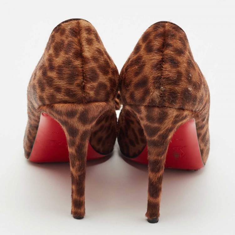 Pre Owned Christian Louboutin Brown Leopard Print Calf Hair Madame Butterfly Platform Pumps Size 40