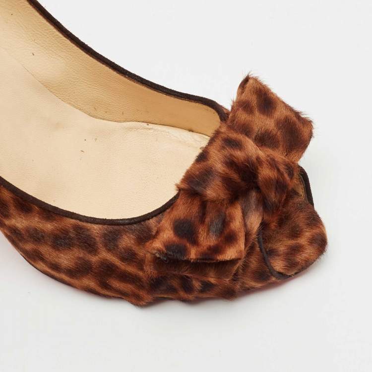 Pre Owned Christian Louboutin Brown Leopard Print Calf Hair Madame Butterfly Platform Pumps Size 40