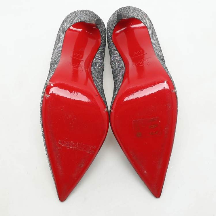 Pre Owned Christian Louboutin Silver Glitter Pigalle Follies Pumps Size 39.5