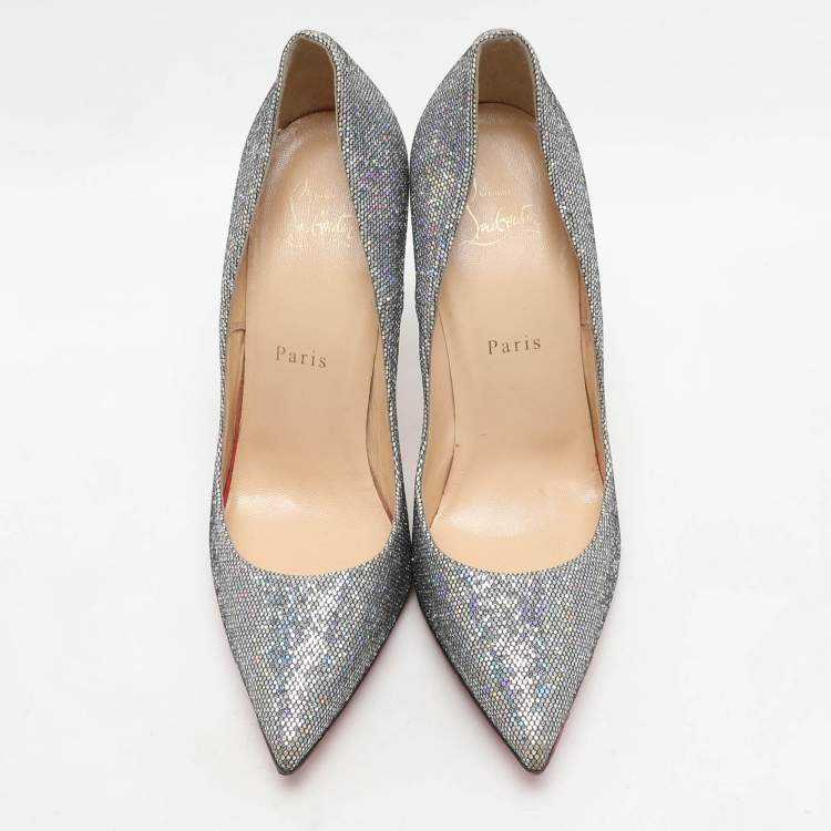 Pre Owned Christian Louboutin Silver Glitter Pigalle Follies Pumps Size 39.5