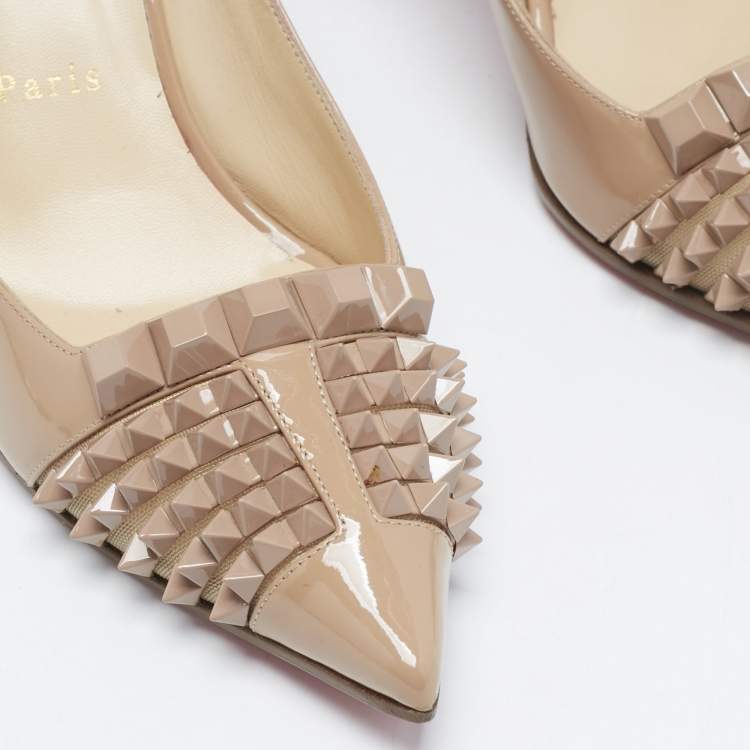 Pre Owned Christian Louboutin Beige Patent Leather and Mesh Pyrami Pumps Size 38